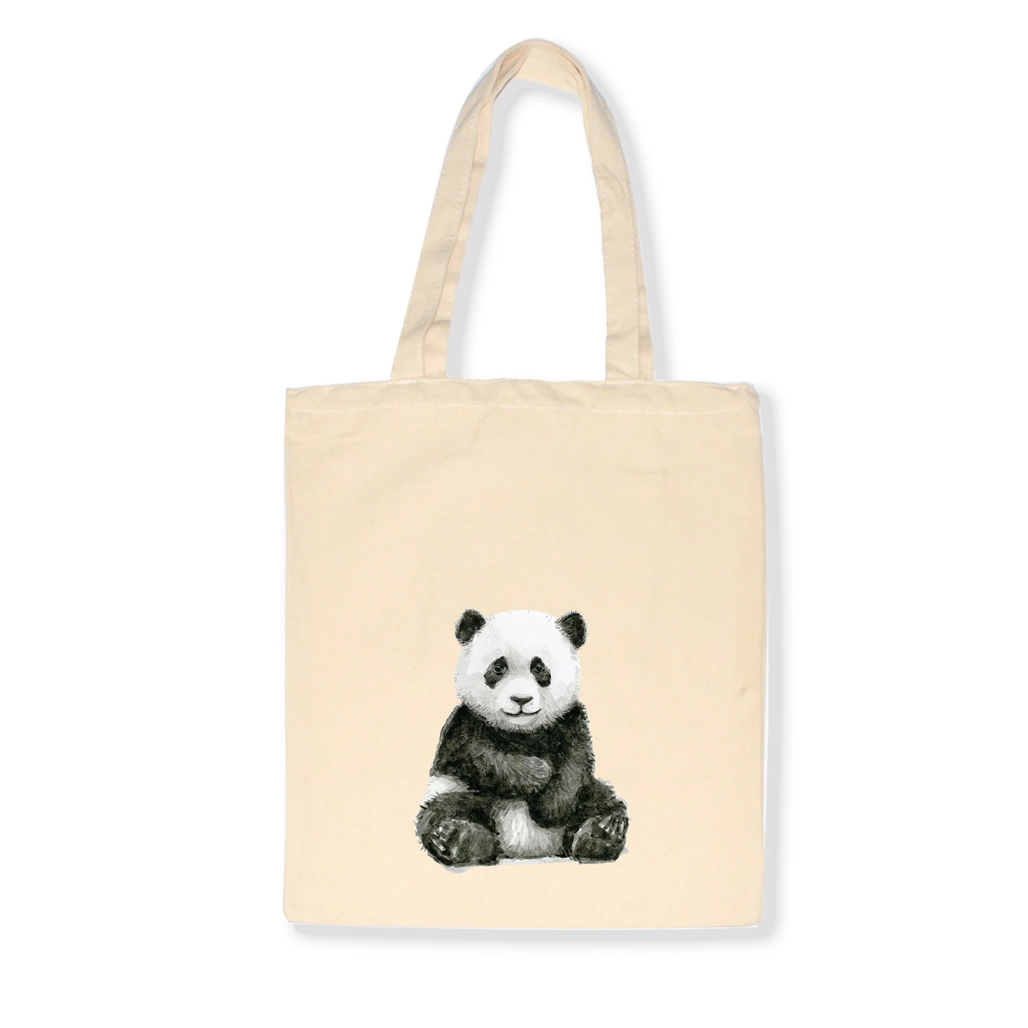 Cute Panda Print Korean Simple Women Package Canvas Bag Handbags Japanese Shoulder Bags Casual Shopping Tote Girls Handbag - Цвет: R385BEIGE