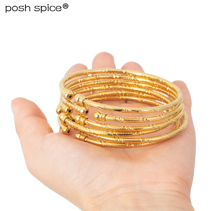 3mm/6pcs Dubai Gold Bangles African Bangles for Women Indian Ball Bangles Middle East Wedding Jewelry Gift