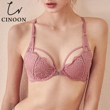 CINOON кружевное белье в цветочек, комплект с бюстгальтером с застежкой спереди, нижнее белье с открытой спиной, бюстгальтер пуш-ап, сексуальные трусики с высокой талией для женщин