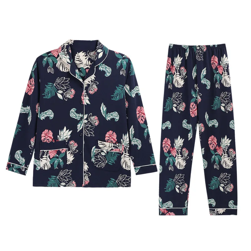 

Women's Long-Sleeved Spring and Autumn Cotton Fashion Style Fresh Cardigan Tops Night Wear Home Suit Spring Summer Pajamas