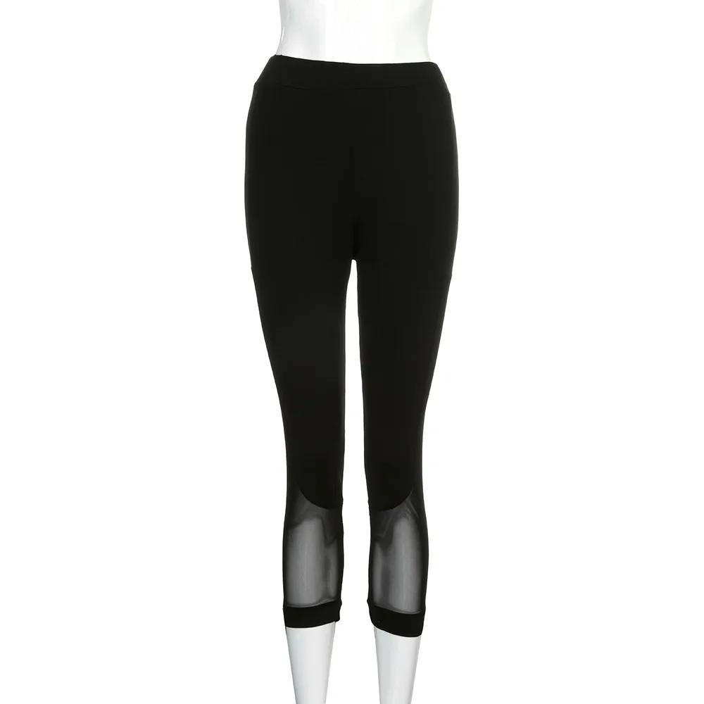 New Women Fitness Yoga Pants Skinny Leggings Patchwork Mesh Yoga Leggings Fitness Sports Capri Pencil Pants#yl