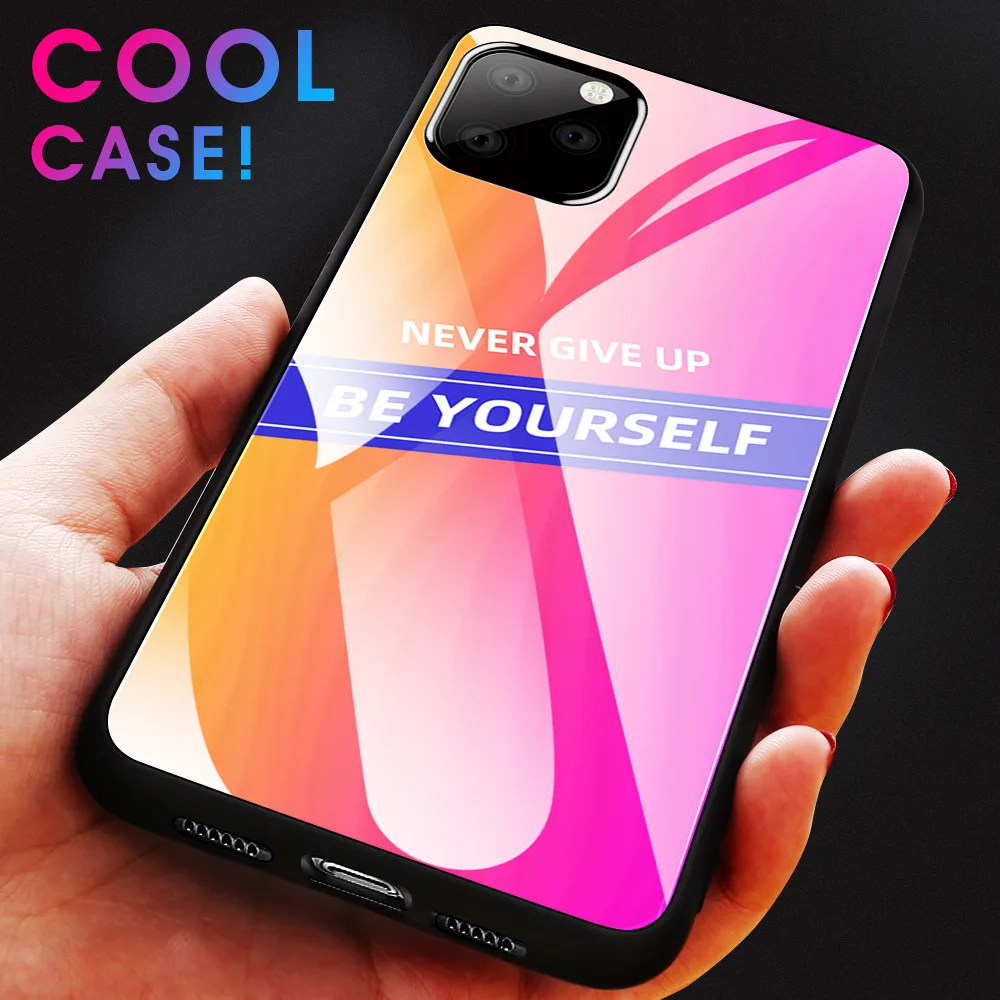 Никогда не оставляйте чехлы из закаленного стекла для IPhone 11 Pro Max XS MAX XR i8 i8 Plus i7 i6 i6s i6 Plus противоударный градиентный бампер