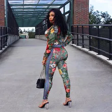 Женский спортивный костюм, Осень-зима, топы с длинным рукавом и штаны с цифровой печатью, повседневный спортивный комплект на молнии# D