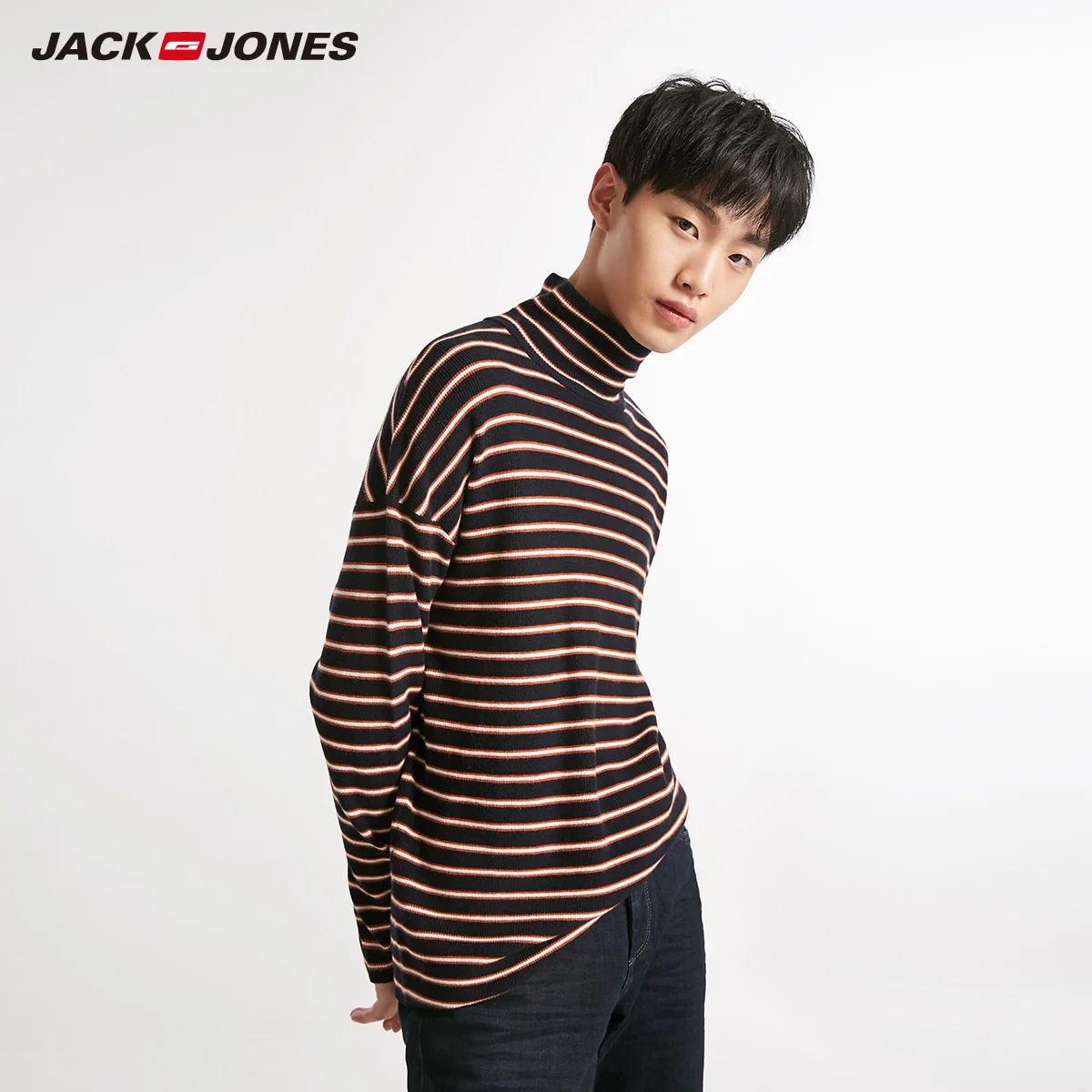 JackJones зимний мужской полосатый свитер с длинными рукавами и высоким воротником | 218424521