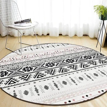 

Persian Style Round Carpet and Rug White Gray Geometric Bedroom Computer Chair Anti-Slip Floor Mats Bohemian Home Decor Tapete