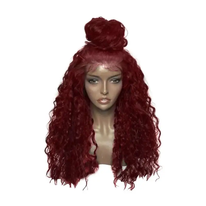 

26 Inches Lace Headgear African Women Wig Long Curly Wig Stylish Hair Accessories Wig Cover Wine Red