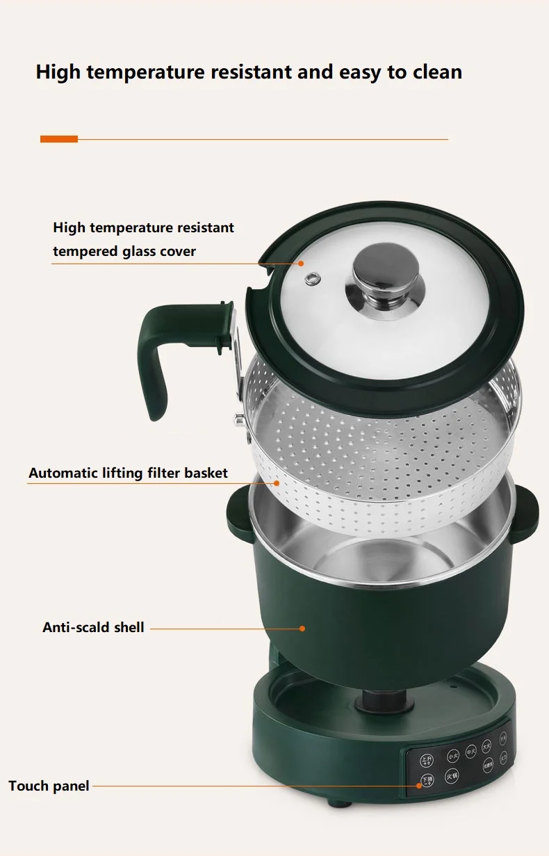 220V Stainless Steel Inner Household Electric Rice Cooker 3L Automatic Lift Hot Pot Low Sugar Rice Cooker White/Green Color 5