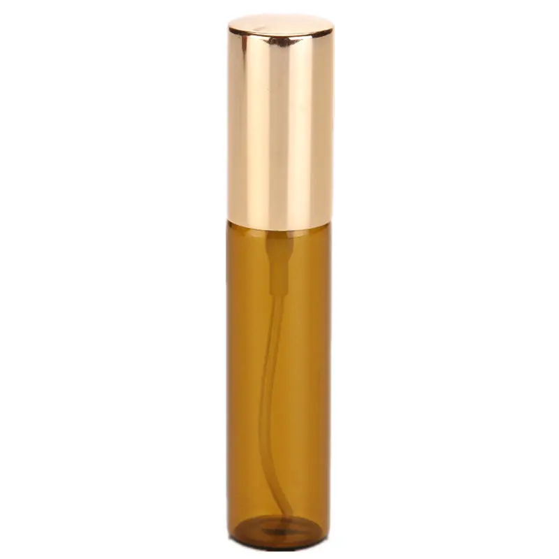 Brown with gold cap 100 шт./лот мини 5 мл пустая Янтарная стеклянная бутылка для парфюмерии с распылителем с алюминиевой крышкой 10 мл многоразовые бутылки флаконы бутылки для путешествий - Цвет: Brown with gold cap