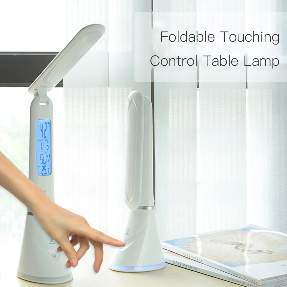 USB led desk lamp with Alarm Clock Calendar Temperature LCD Display Screen Color Chang Dimmable Touch Foldable LED Table Lamp | Освещение
