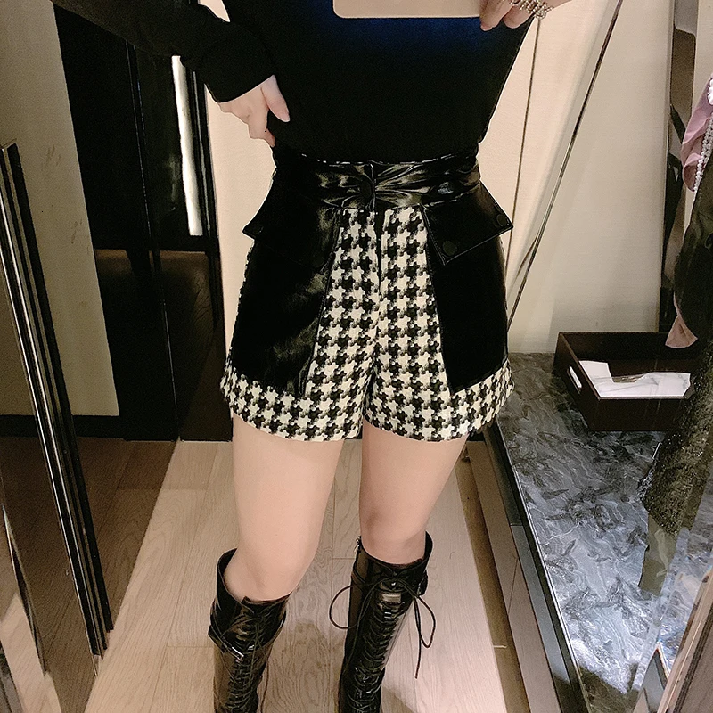 Boots pants TVVOVVIN/ г., высокая талия была тонкой и модной зимой; новые кожаные широкие ботинки в клетку; брюки; PC295 - Цвет: Boots pants