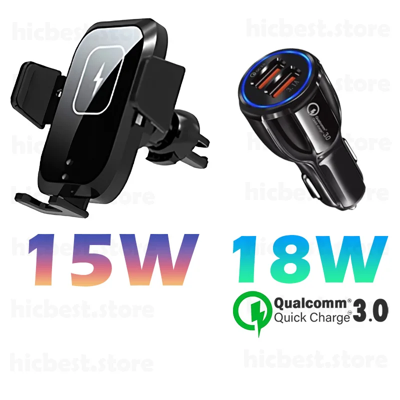 15W Wireless Car Charger Phone Holder for iPhone Wireless Charging Car Induction Charger Mount for iPhone 12 SE 11 8 Samsung S20 12 v usb Chargers