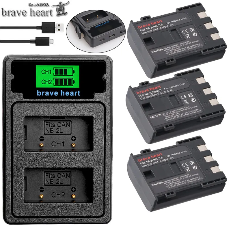 1400 мАч NB-2L NB-2LH NB 2L nb2l NB2LH батарея+ двойной USB зарядное устройство для Canon EOS 400D S80 S70 S50 S60 350D G7 G9 Kiss N X Rebel XT - Цвет: charger and 3battery