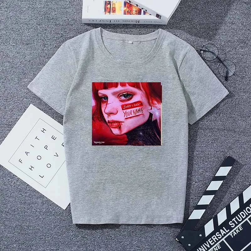 Gray02 Female T-shirt harajuku gym gothic hope world clothes t shirt women tops friends vlone vintage stranger things ariana grande - Цвет: Gray02