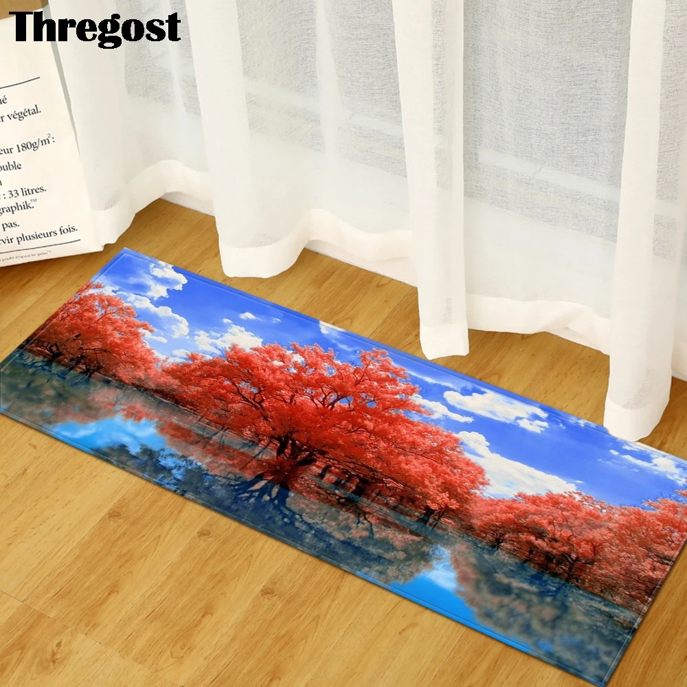Thregost 3D живописный принт, длинные Коврики для пола, внутренний фланелевый Придверный коврик, молитвенный коврик, микрофибра, коврики для кухни, нескользящий ковер, моющийся