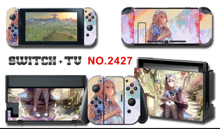 1set New Cute Anime Full Body Sticker for NS Switch Protective Cover Skin Colorful Art for Game Console Joy-Con Controller Decor