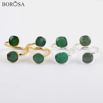

BOROSA 5Pcs Gold Plating Australian Jades Ring Natural Chrysoprases Adjustable Rings for Lady Factory Outlet G1920