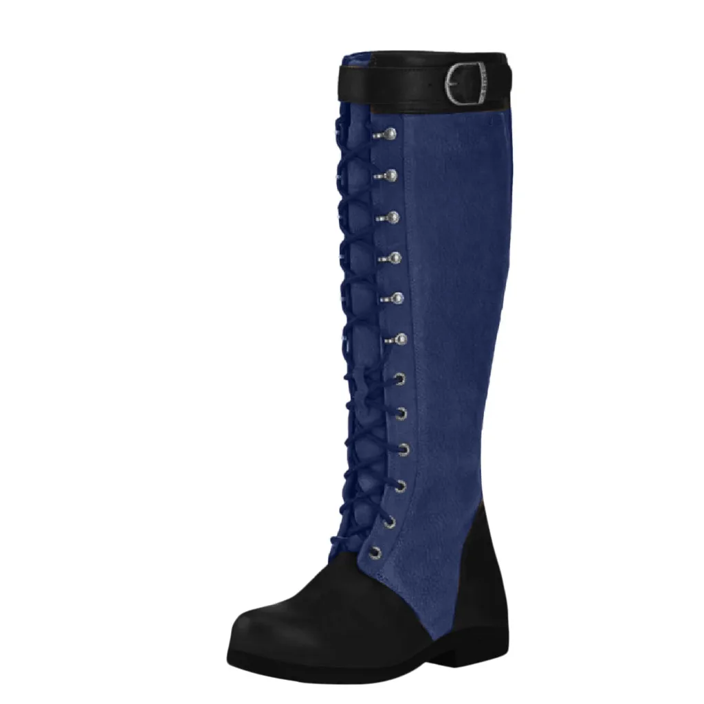 

WoMen Stylish Knee-High Long Boots Chunky Low-heeled Shoes Warm Non-slip Boots Shoe For Ladies Cowboy Slip On Flat Booties
