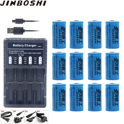 12X B and Charger 12 шт./компл. 16340 400mAh литиевая аккумуляторная батарея RCR123 литий-ионная батарея+ 16340 AAA AA 18650 зарядное устройство с usb-кабелем - Цвет: 12X B and Charger