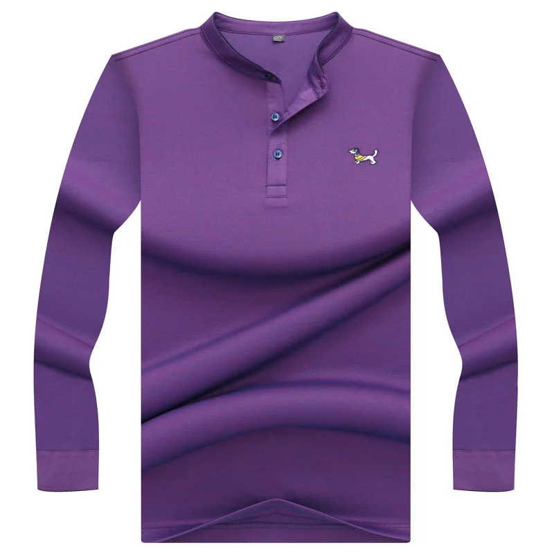 8836 Purple Новая мужская рубашка поло мужская с длинным рукавом воротник поло рубашка сплошной цвет поло высокого качества Мужская брендовая однотонная Повседневная - Цвет: 8836 Purple