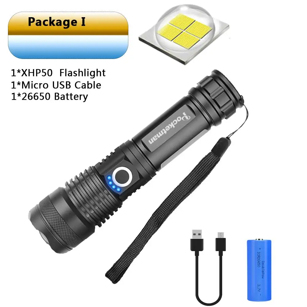 Xlamp XHP90.2 супер яркий флэш-светильник XHP70.2 тактический флэш-светильник XHP50 USB Zoom фонарь для охоты 26650 для кемпинга и охоты - Испускаемый цвет: Package   I