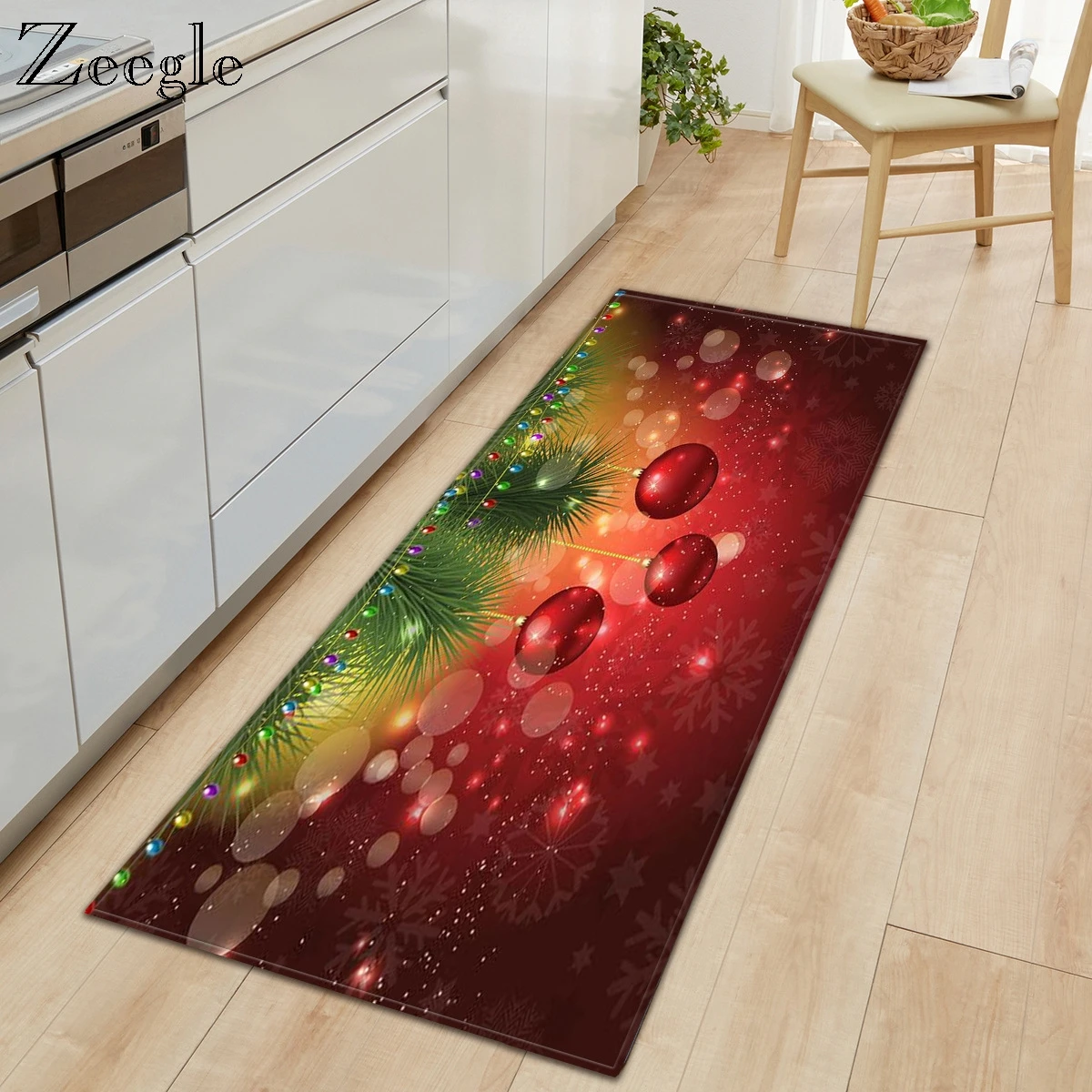 Zeegle Christmas Carpet Anti-slip Doormat Kitchen Rug Hallway Floor Mat Living Room Carpet Washable Bedroom Carpet Bathroom Rug