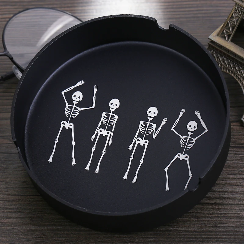 Skull Black Big Металлическая пепельница, золотой, черный пепельница, круглый бар, тату, дракон, Череп, цветы, украшение дома, лазерная маркировка, аксессуары для курения, набор - Цвет: Skull Black Big