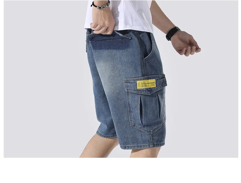 Модные повседневные мужские джинсовые шорты однотонные свободные шорты из денима с карманами длиной до колен джинсы Masculino Большие размеры