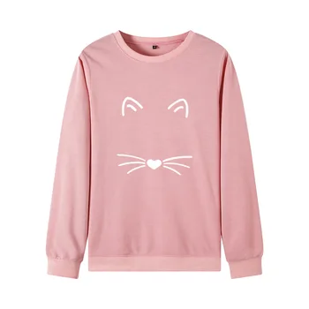 

Women's Loose Round Neck Long Sleeve Cat Sweatshirt Jacket 2020