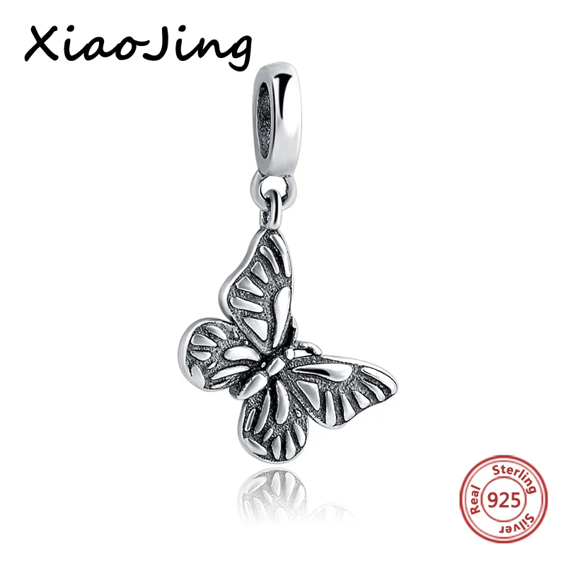 XiaoJing Key Charm Genuine 925 Sterling Silver Vintage Pattern Charms Fit Pandora Bracelet Fine Jewelry for Women Gift wholesale