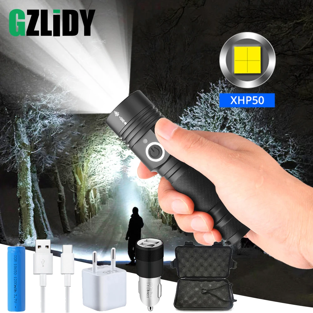Суперъяркая светодиодсветильник фонарик XHP50 с USB зарядкой тактический фонарь 4