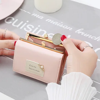 

Women Wallets Female Short Design Fashion Pearl Three Fold Purse Simple Cute Student Clutch Card Holder Coin Purse