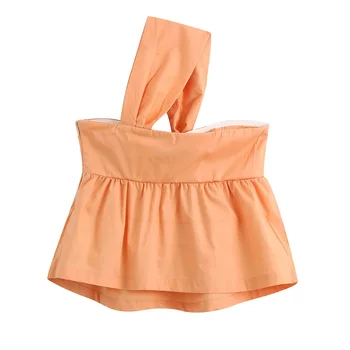 

2020 Summer Women's New French Fit High Waist Slanted Shoulder Strapless Elegant Small Sexy Shirt
