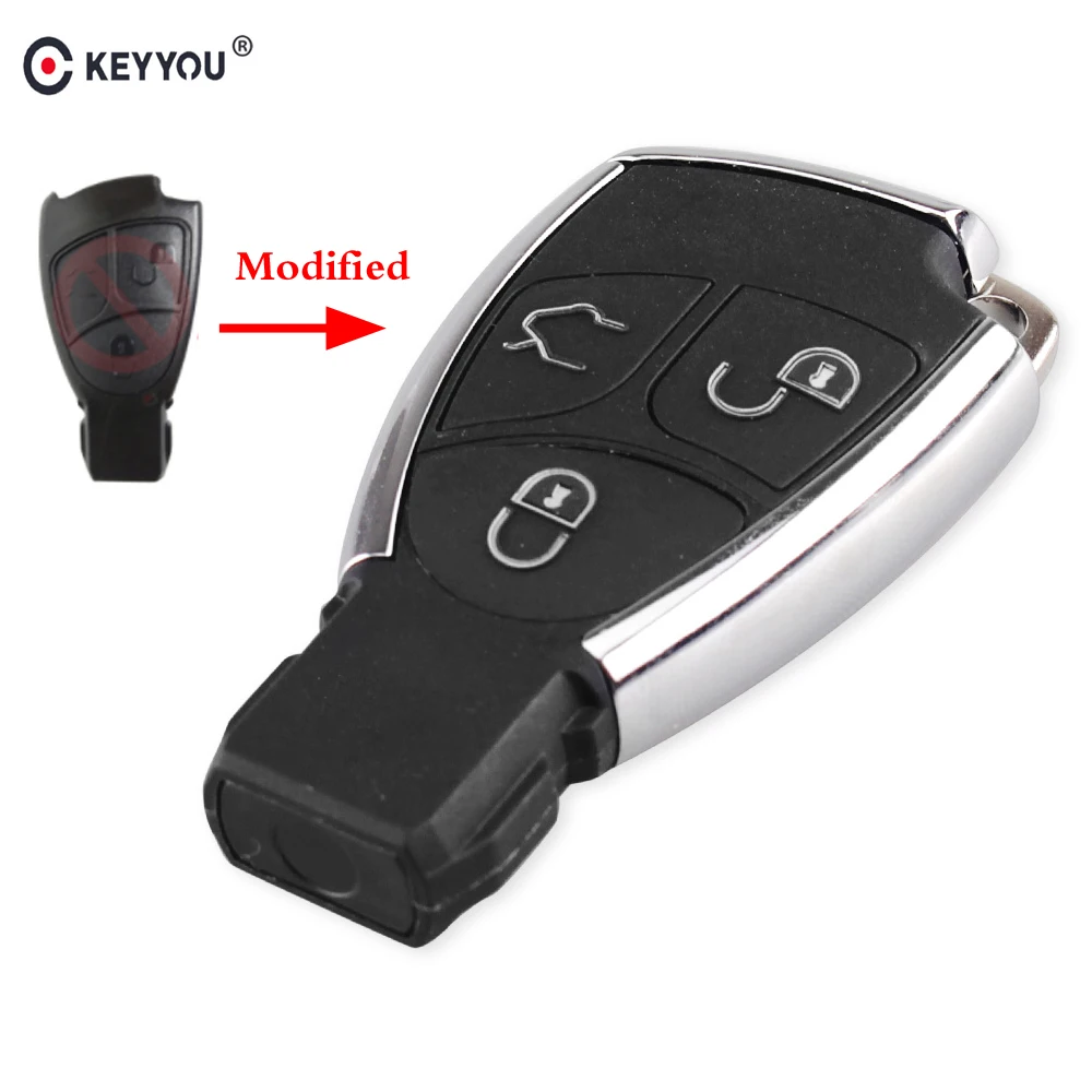 KEYYOU 3 кнопки модифицированный Автомобильный Дистанционный корпус умного ключа оболочки для Mercedes Benz B C E ML S CLK CL хром стиль с держателем батареи
