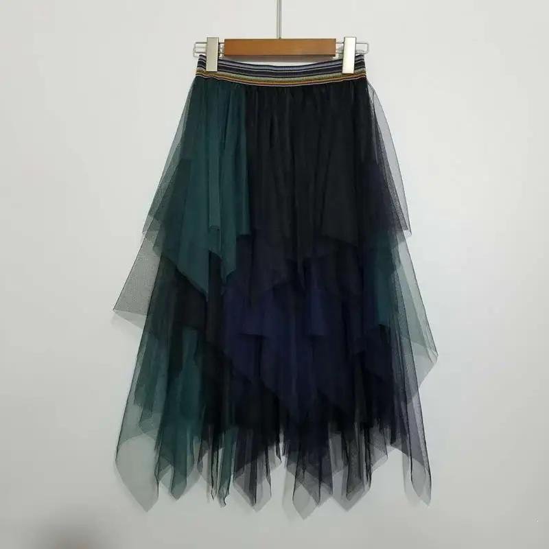 Женские фатиновые юбки, модные эластичные юбки-пачки с высокой талией из сетки, повседневные асимметричные юбки, юбка миди для женщин