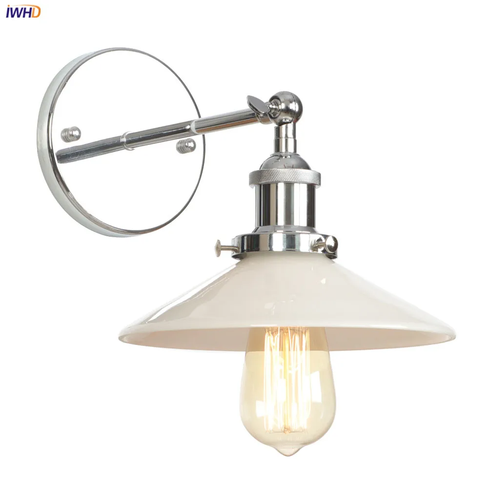 

IWHD Nordic Modern White Glass Wall Lamp Bedroom Mirror Stair Loft Industrial Retro Wall Light LED Applique Murale Luminaire