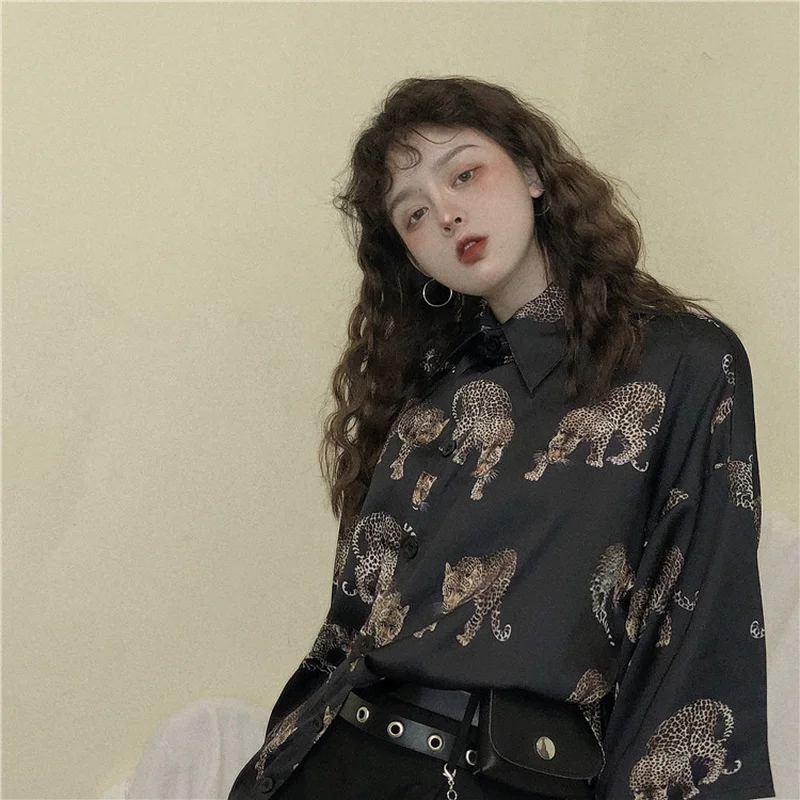 Woherb, винтажная леопардовая блузка, Женская Harajuku рубашка с животным принтом,, летняя женская Свободная блуза, уличная одежда, Camisas Mujer 21976