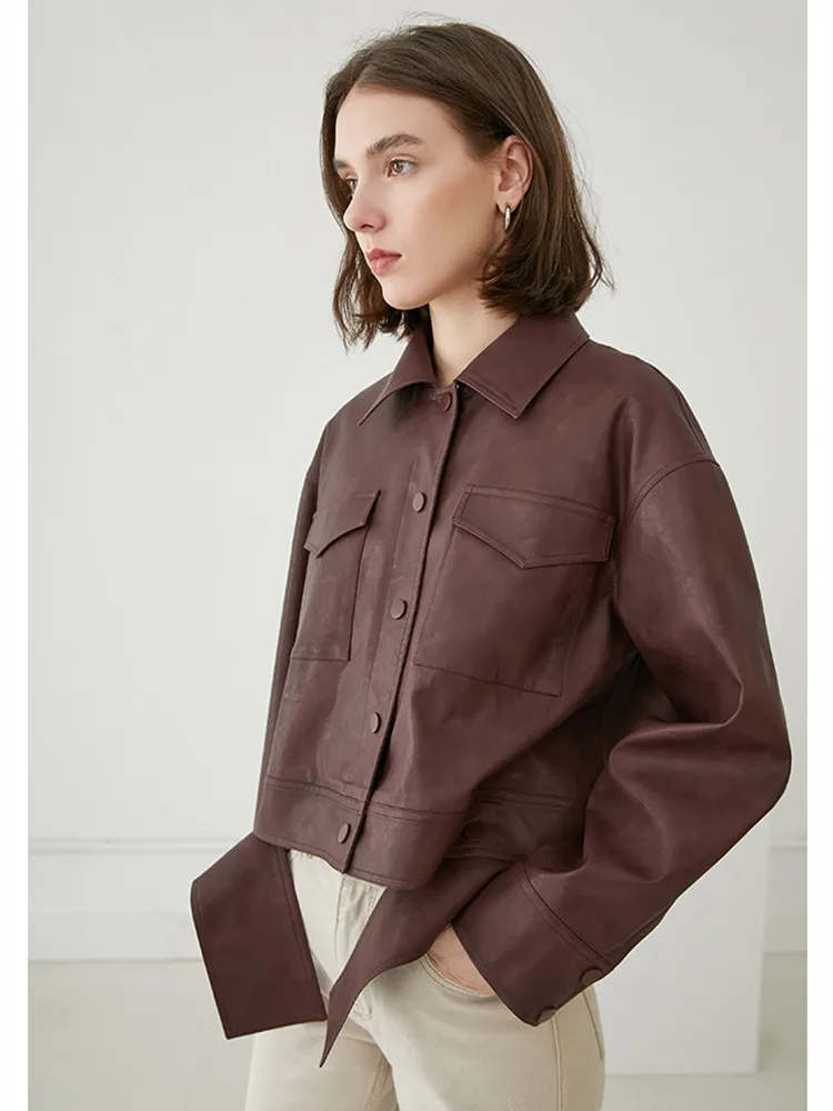 chaquetas mujer Women Autumn Vintage Casual Loose PU Leather Short Coat casaco moda feminina biker jacket cropped jacket