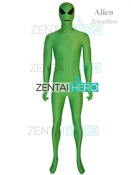 

2020 Newest Custom Made Green Alien Cosplay Costume Adult Halloween Costumes For Men Adult Lycra Full Bodysuit Zentai