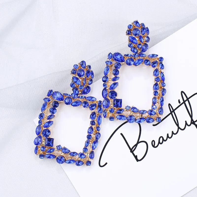 Hbfe04bd50b6b450d8da76d321593e559f - AENSOA 2019 Korean Blue Geometric Pendant Earrings Multiple Drop Earrings Trendy Beaded Resin Acrylic Raffia Dangle Earrings