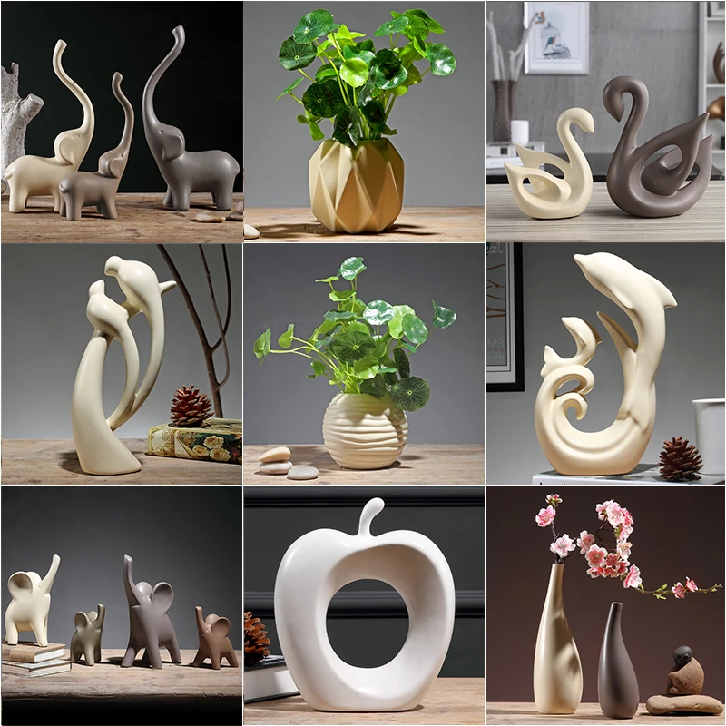 Fengshui florero de cerámica para decoración del hogar, adornos de plantas verdes, arte artesanal, muebles para sala de estar y escritorio, figuritas de accesorios de decoración|Figuras y miniaturas| - AliExpress