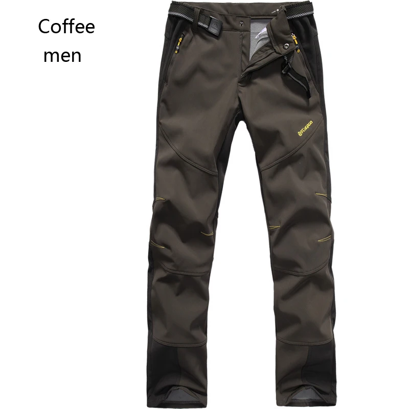 Coffee-men Уличные походные брюки осень-зима для катания на лыжах, кемпинга, велоспорта, треккинга, мужские спортивные брюки из плотного бархата, теплые флисовые спортивные брюки - Цвет: Coffee-men