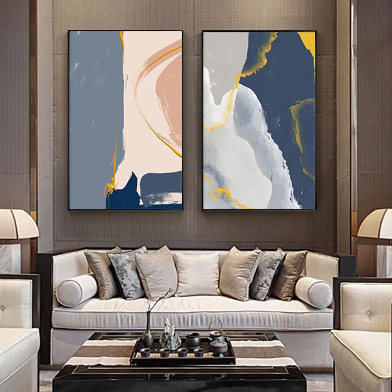 

Abstract Wall Art Blue Flesh Colors Canvas Painting Posters and Prints Modern Wall Pictures for Living Room Bedroom Home Decor