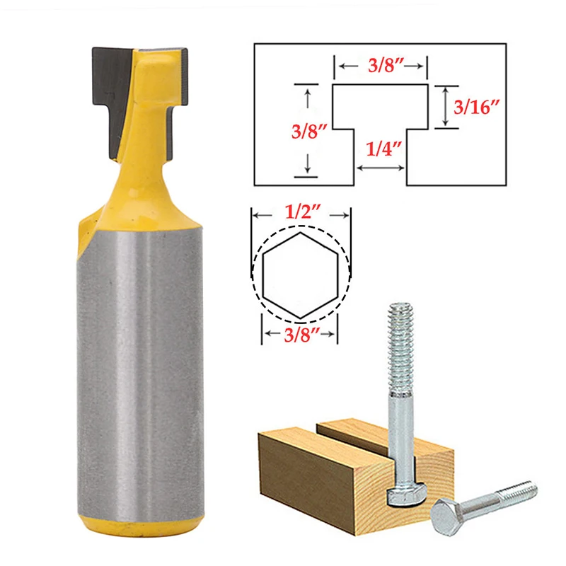 1/2'' Shank 3/8'' T-Slot Steel Handle Milling Router Bit Woodworking Cutter Tool