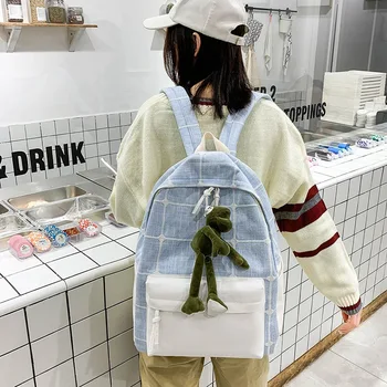 

Girls Canvas Lattice Large-capacity Backpack Multi-color Fashion Campus Men's Student Bag Cute Portable Outdoor Travel Bag