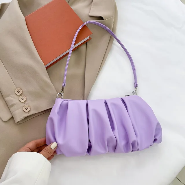 Fashion Pleated Shoulder Handbag Women Solid PU Elegant Underarm Cloud Bags For Women 1
