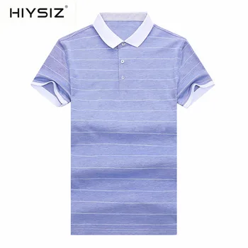 

HIYSIZ Brand Short Sleeve T Shirt Men Spring Summer Fashion Striped Turn-down Collar T-Shirt Men Cotton Tee Shirt Homme H5002S