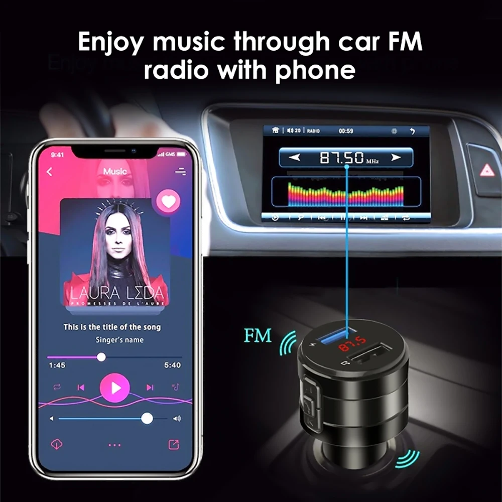 VicTsing FM Bluetooth Transmitter Car 3.1A Wireless AUX Transmitter Receiver MP3 Music Player Car Kit Radio Adapter Hands-Free (5)