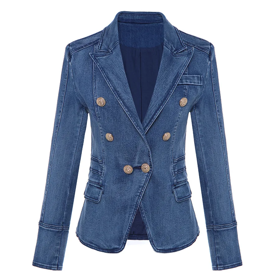 Autumn Winter Women Denim Blazer Temperament OL Double-breasted Button Slim Jeans Small Suit Jackets Lady Plus Size Autumn Winter Women Denim Blazer Temperament OL Double-breasted Button Slim Jeans Small Suit Jackets Lady Plus Size