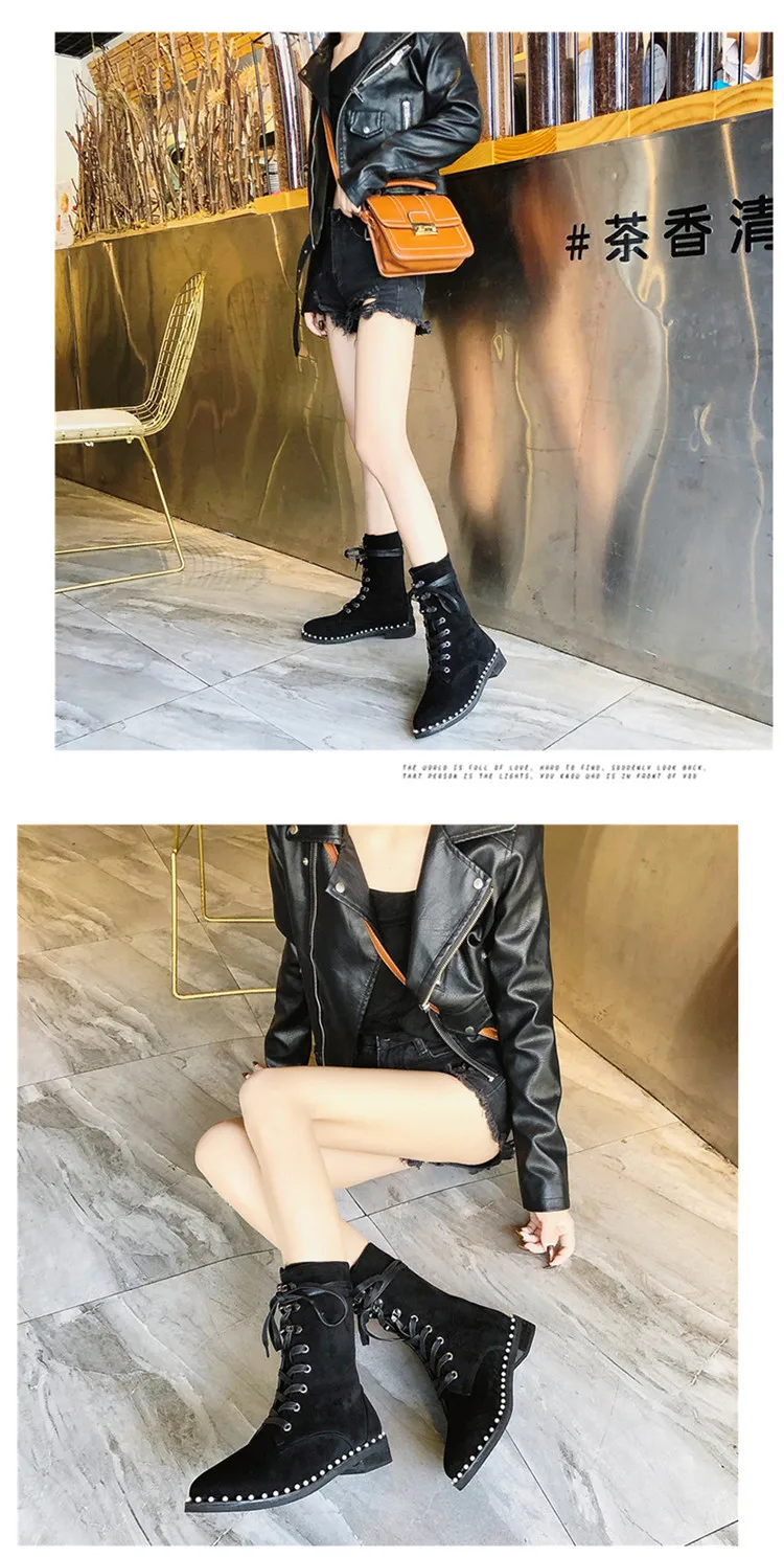 Lace Up Boots Round Toe Shoes Martins For Women Low Heels booties Booties Ladies Bootee Woman Luxury Designer Riding Rock