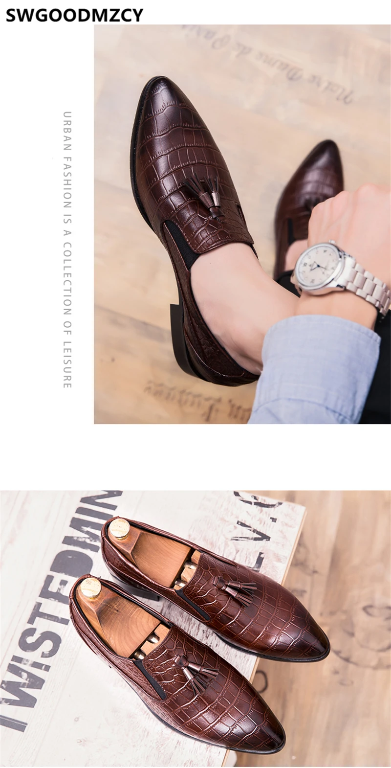 crocodile shoes men classic loafers men business shoes leather pointed evening dress wedding shoes men formal wedding dress